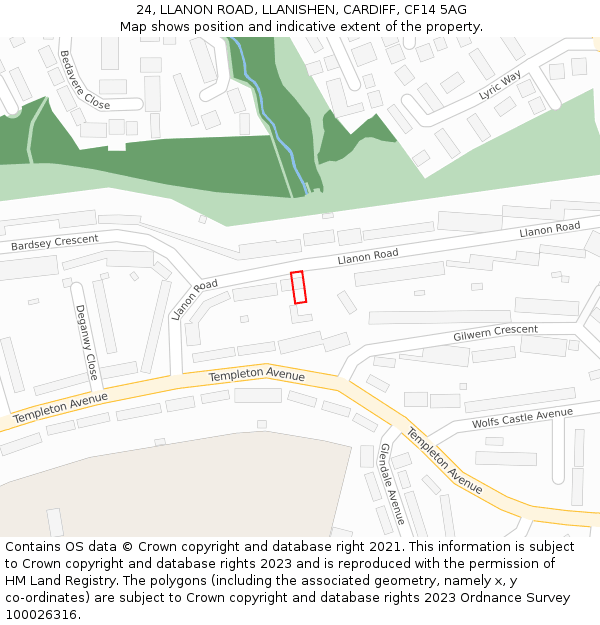 24, LLANON ROAD, LLANISHEN, CARDIFF, CF14 5AG: Location map and indicative extent of plot