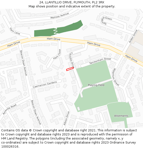 24, LLANTILLIO DRIVE, PLYMOUTH, PL2 3RX: Location map and indicative extent of plot