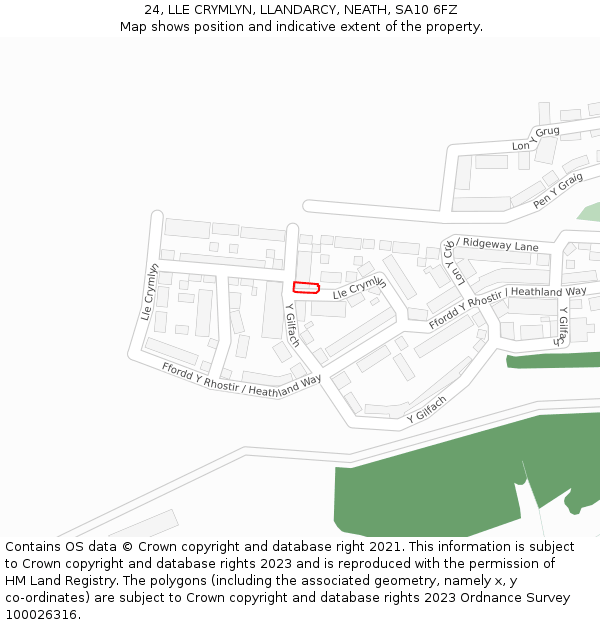 24, LLE CRYMLYN, LLANDARCY, NEATH, SA10 6FZ: Location map and indicative extent of plot