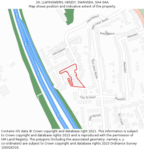 24, LLWYNGWERN, HENDY, SWANSEA, SA4 0AA: Location map and indicative extent of plot