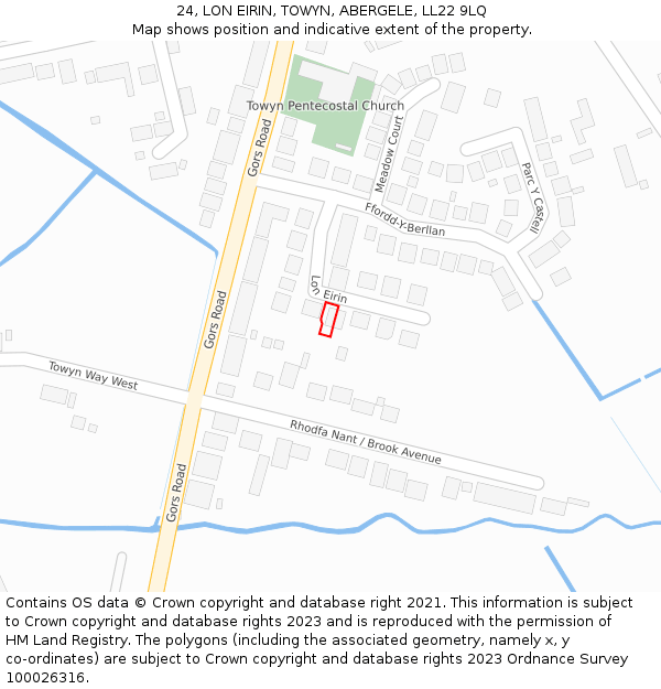 24, LON EIRIN, TOWYN, ABERGELE, LL22 9LQ: Location map and indicative extent of plot