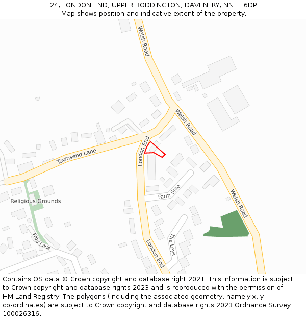 24, LONDON END, UPPER BODDINGTON, DAVENTRY, NN11 6DP: Location map and indicative extent of plot