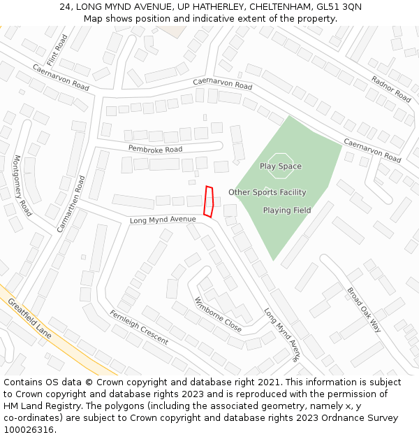 24, LONG MYND AVENUE, UP HATHERLEY, CHELTENHAM, GL51 3QN: Location map and indicative extent of plot
