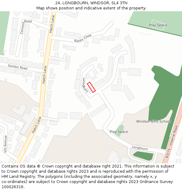 24, LONGBOURN, WINDSOR, SL4 3TN: Location map and indicative extent of plot