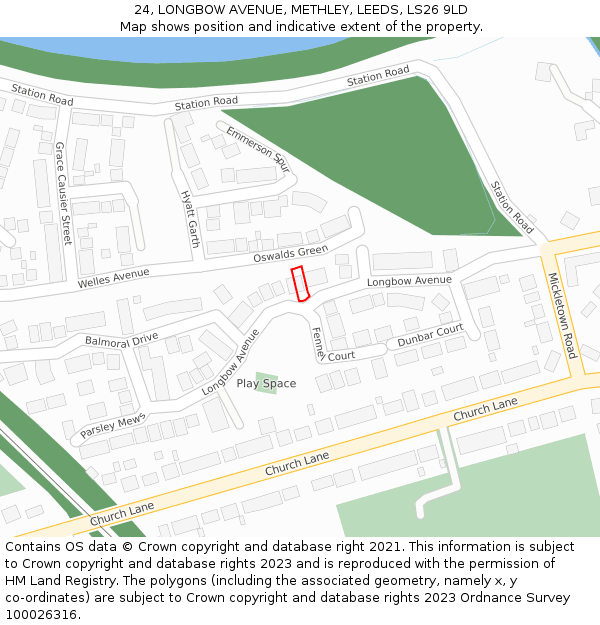 24, LONGBOW AVENUE, METHLEY, LEEDS, LS26 9LD: Location map and indicative extent of plot
