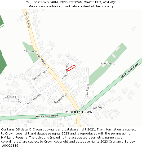 24, LONGROYD FARM, MIDDLESTOWN, WAKEFIELD, WF4 4QB: Location map and indicative extent of plot