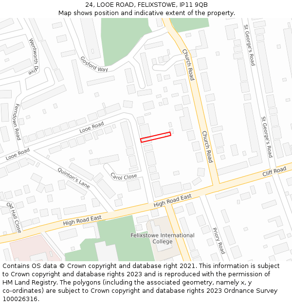 24, LOOE ROAD, FELIXSTOWE, IP11 9QB: Location map and indicative extent of plot