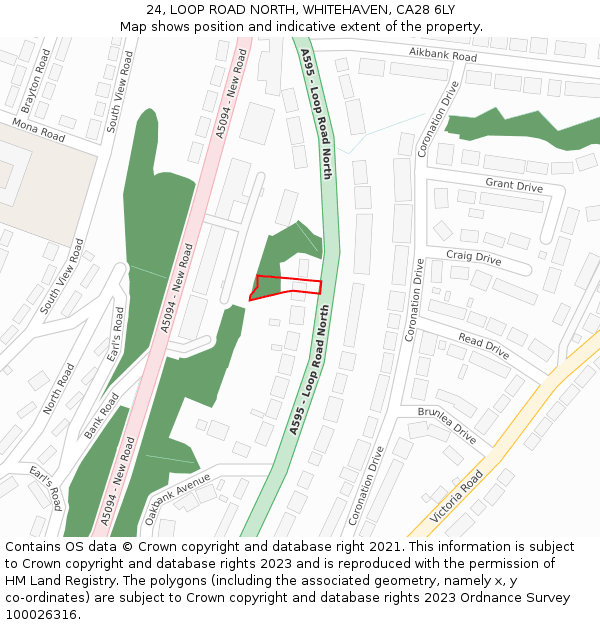 24, LOOP ROAD NORTH, WHITEHAVEN, CA28 6LY: Location map and indicative extent of plot