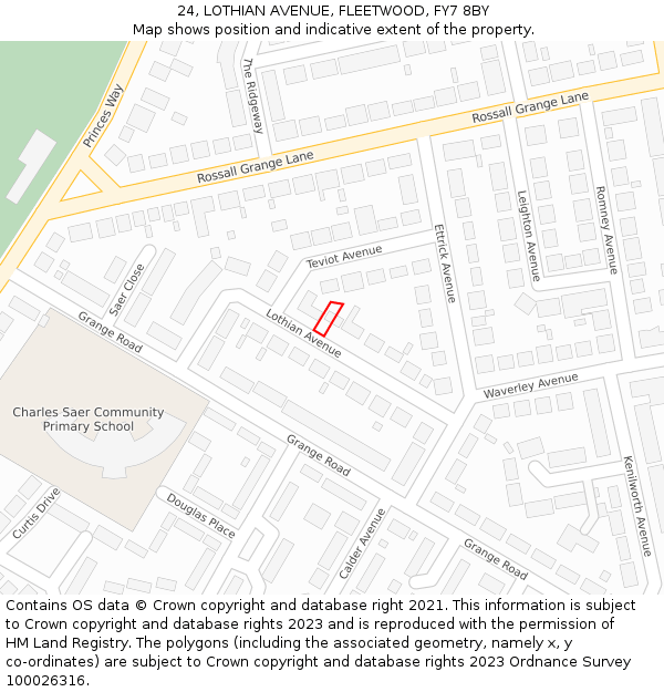 24, LOTHIAN AVENUE, FLEETWOOD, FY7 8BY: Location map and indicative extent of plot