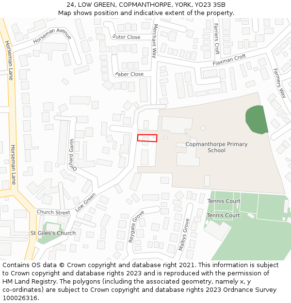 24, LOW GREEN, COPMANTHORPE, YORK, YO23 3SB: Location map and indicative extent of plot