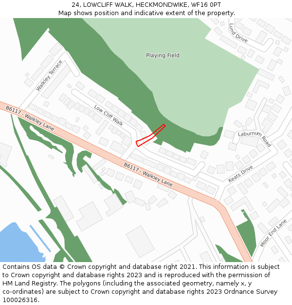 24, LOWCLIFF WALK, HECKMONDWIKE, WF16 0PT: Location map and indicative extent of plot
