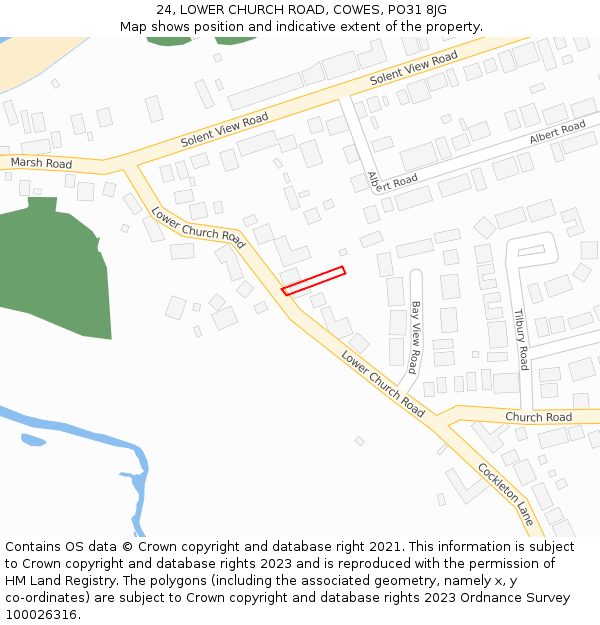 24, LOWER CHURCH ROAD, COWES, PO31 8JG: Location map and indicative extent of plot