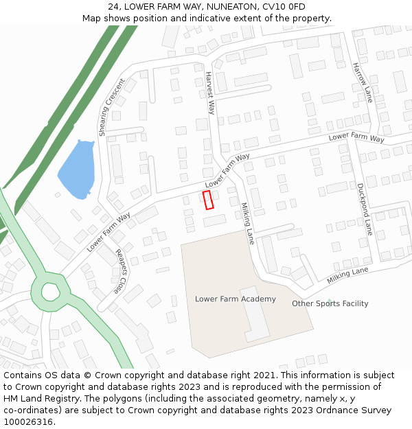 24, LOWER FARM WAY, NUNEATON, CV10 0FD: Location map and indicative extent of plot