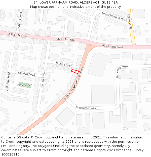 24, LOWER FARNHAM ROAD, ALDERSHOT, GU12 4EA: Location map and indicative extent of plot