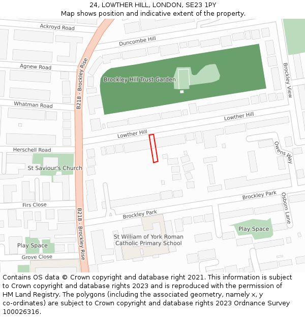 24, LOWTHER HILL, LONDON, SE23 1PY: Location map and indicative extent of plot