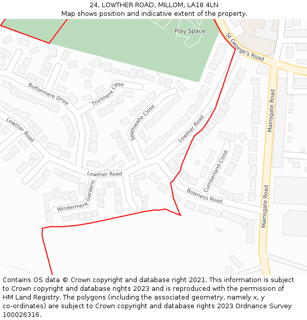 24, LOWTHER ROAD, MILLOM, LA18 4LN: Location map and indicative extent of plot