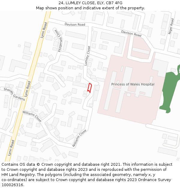 24, LUMLEY CLOSE, ELY, CB7 4FG: Location map and indicative extent of plot