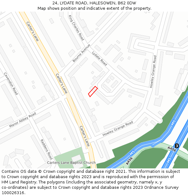 24, LYDATE ROAD, HALESOWEN, B62 0DW: Location map and indicative extent of plot