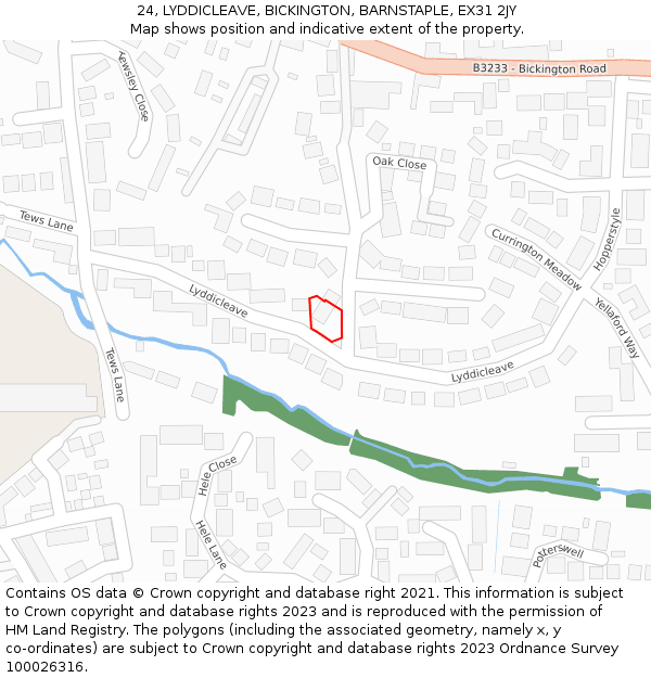 24, LYDDICLEAVE, BICKINGTON, BARNSTAPLE, EX31 2JY: Location map and indicative extent of plot