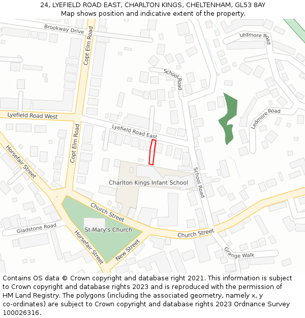 24, LYEFIELD ROAD EAST, CHARLTON KINGS, CHELTENHAM, GL53 8AY: Location map and indicative extent of plot