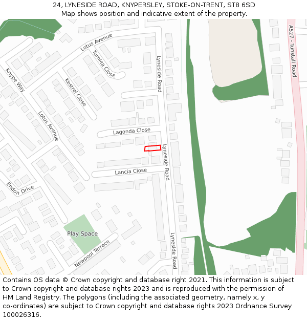 24, LYNESIDE ROAD, KNYPERSLEY, STOKE-ON-TRENT, ST8 6SD: Location map and indicative extent of plot