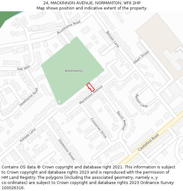 24, MACKINNON AVENUE, NORMANTON, WF6 2HP: Location map and indicative extent of plot