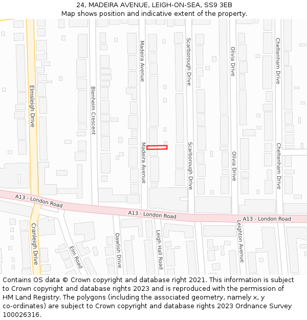 24, MADEIRA AVENUE, LEIGH-ON-SEA, SS9 3EB: Location map and indicative extent of plot