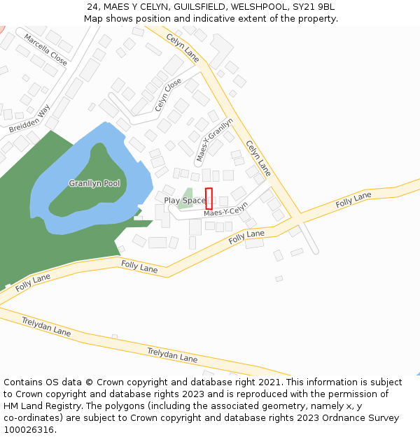 24, MAES Y CELYN, GUILSFIELD, WELSHPOOL, SY21 9BL: Location map and indicative extent of plot