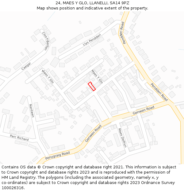 24, MAES Y GLO, LLANELLI, SA14 9PZ: Location map and indicative extent of plot