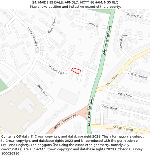 24, MAIDENS DALE, ARNOLD, NOTTINGHAM, NG5 8LQ: Location map and indicative extent of plot