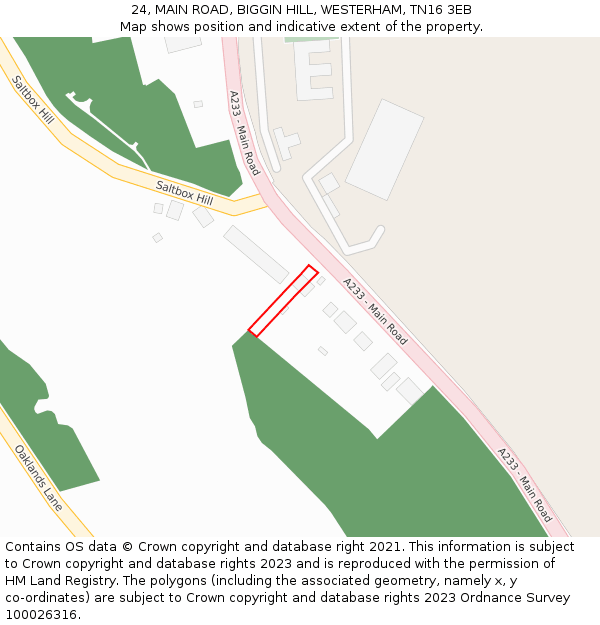 24, MAIN ROAD, BIGGIN HILL, WESTERHAM, TN16 3EB: Location map and indicative extent of plot