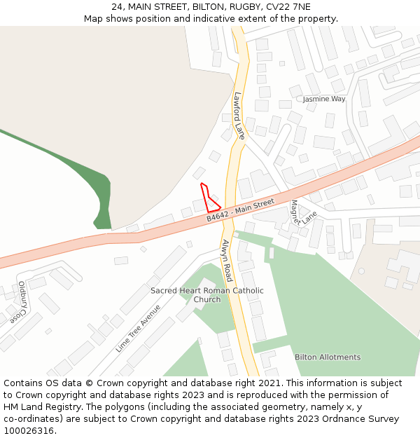 24, MAIN STREET, BILTON, RUGBY, CV22 7NE: Location map and indicative extent of plot