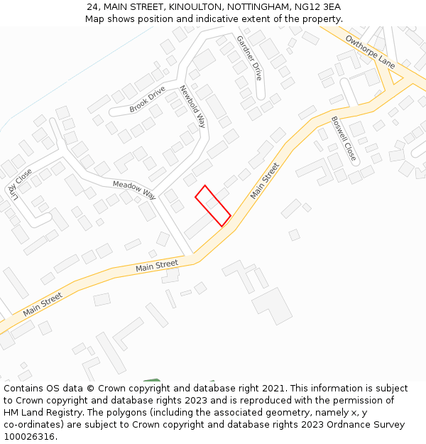 24, MAIN STREET, KINOULTON, NOTTINGHAM, NG12 3EA: Location map and indicative extent of plot