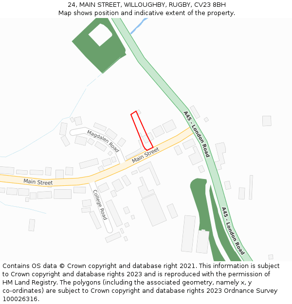 24, MAIN STREET, WILLOUGHBY, RUGBY, CV23 8BH: Location map and indicative extent of plot