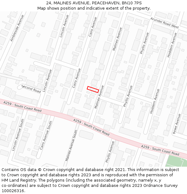 24, MALINES AVENUE, PEACEHAVEN, BN10 7PS: Location map and indicative extent of plot