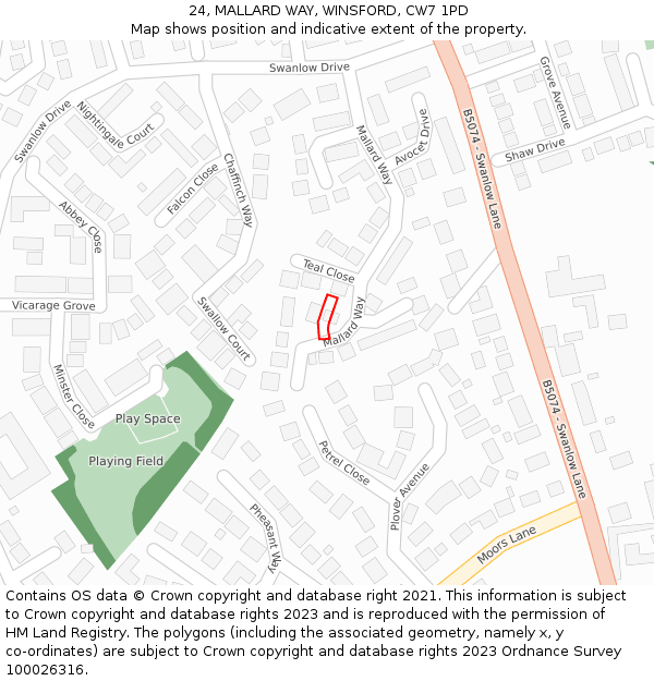 24, MALLARD WAY, WINSFORD, CW7 1PD: Location map and indicative extent of plot