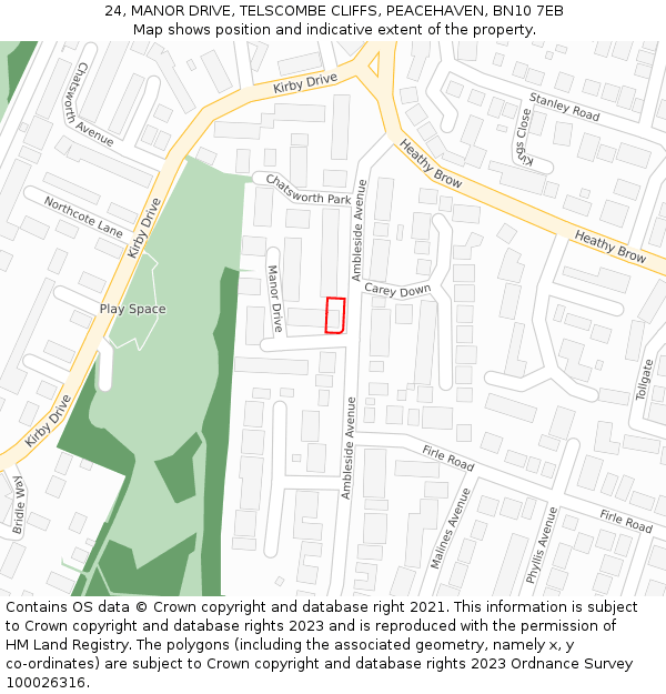 24, MANOR DRIVE, TELSCOMBE CLIFFS, PEACEHAVEN, BN10 7EB: Location map and indicative extent of plot