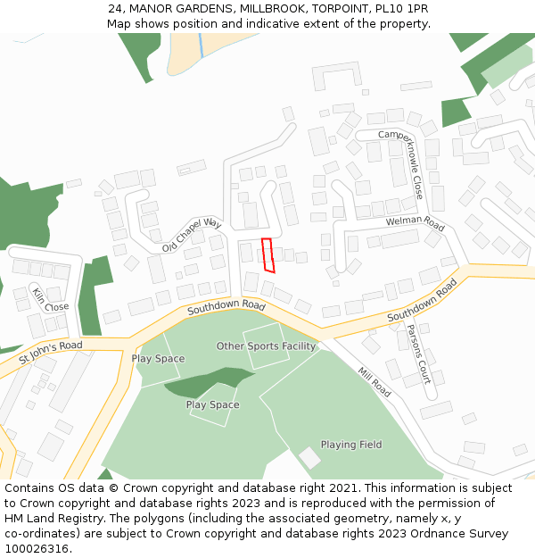 24, MANOR GARDENS, MILLBROOK, TORPOINT, PL10 1PR: Location map and indicative extent of plot