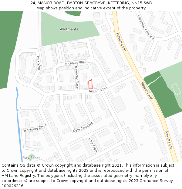 24, MANOR ROAD, BARTON SEAGRAVE, KETTERING, NN15 6WD: Location map and indicative extent of plot