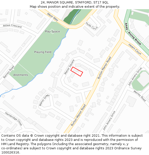24, MANOR SQUARE, STAFFORD, ST17 9QL: Location map and indicative extent of plot