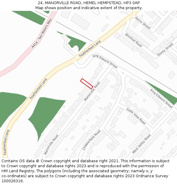 24, MANORVILLE ROAD, HEMEL HEMPSTEAD, HP3 0AP: Location map and indicative extent of plot