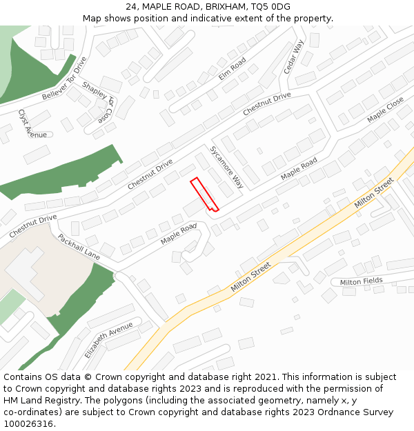 24, MAPLE ROAD, BRIXHAM, TQ5 0DG: Location map and indicative extent of plot
