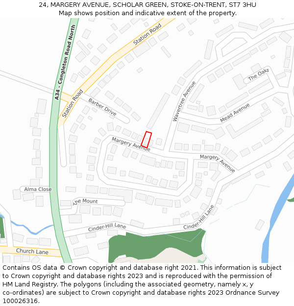 24, MARGERY AVENUE, SCHOLAR GREEN, STOKE-ON-TRENT, ST7 3HU: Location map and indicative extent of plot