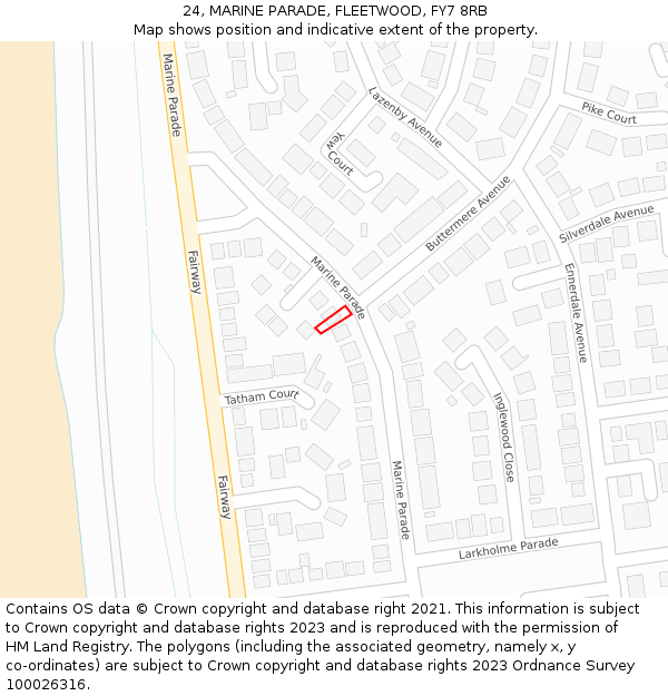 24, MARINE PARADE, FLEETWOOD, FY7 8RB: Location map and indicative extent of plot