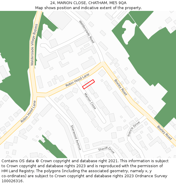 24, MARION CLOSE, CHATHAM, ME5 9QA: Location map and indicative extent of plot