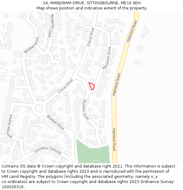 24, MARJORAM DRIVE, SITTINGBOURNE, ME10 4EH: Location map and indicative extent of plot