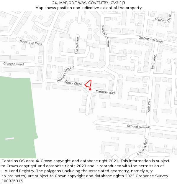 24, MARJORIE WAY, COVENTRY, CV3 1JR: Location map and indicative extent of plot