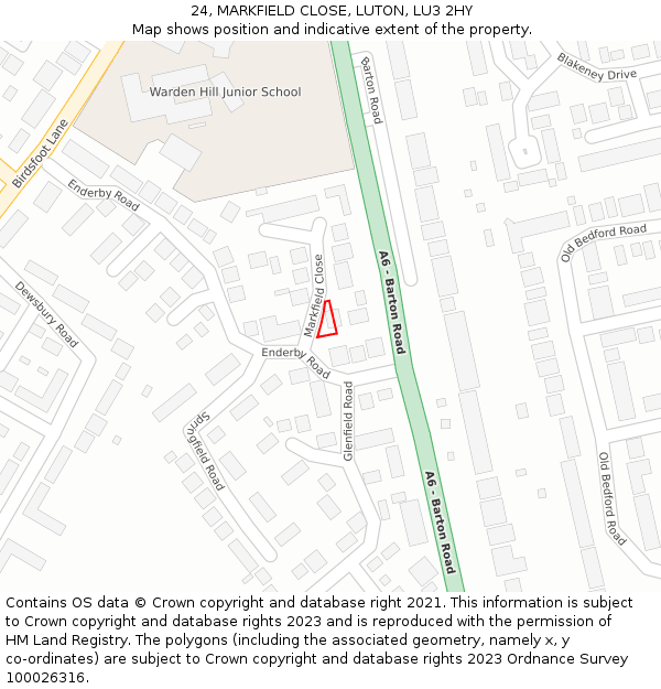 24, MARKFIELD CLOSE, LUTON, LU3 2HY: Location map and indicative extent of plot