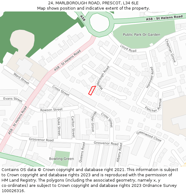 24, MARLBOROUGH ROAD, PRESCOT, L34 6LE: Location map and indicative extent of plot