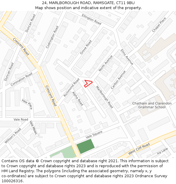 24, MARLBOROUGH ROAD, RAMSGATE, CT11 9BU: Location map and indicative extent of plot